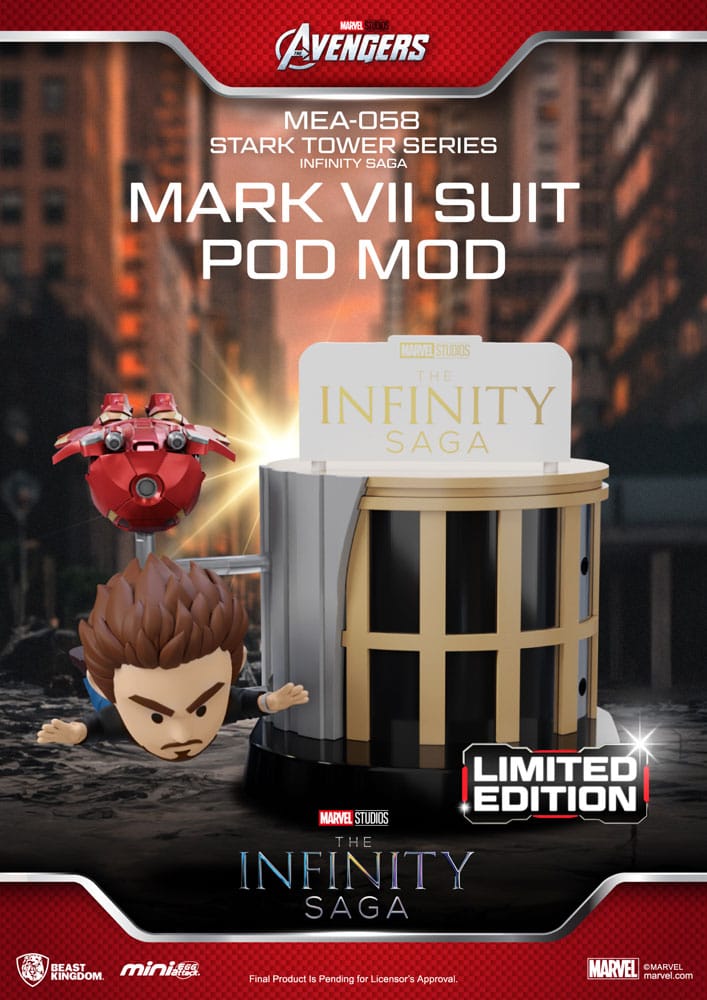 Marvel Mini Egg Attack Figures The Infinity Saga Stark Tower Series Tony Stark & ​​Mark VII Suit Pod Mod 12 cm