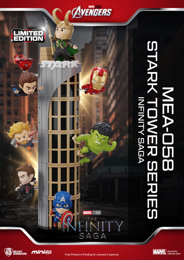 Marvel Mini Egg Attack Figures The Infinity Saga Stark Tower Series Tony Stark & ​​Mark VII Suit Pod Mod 12 cm