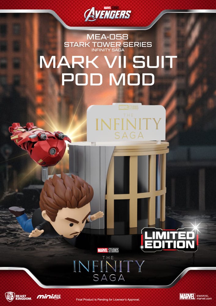 Marvel Mini Egg Attack Figures The Infinity Saga Stark Tower Series Tony Stark & ​​Mark VII Suit Pod Mod 12 cm