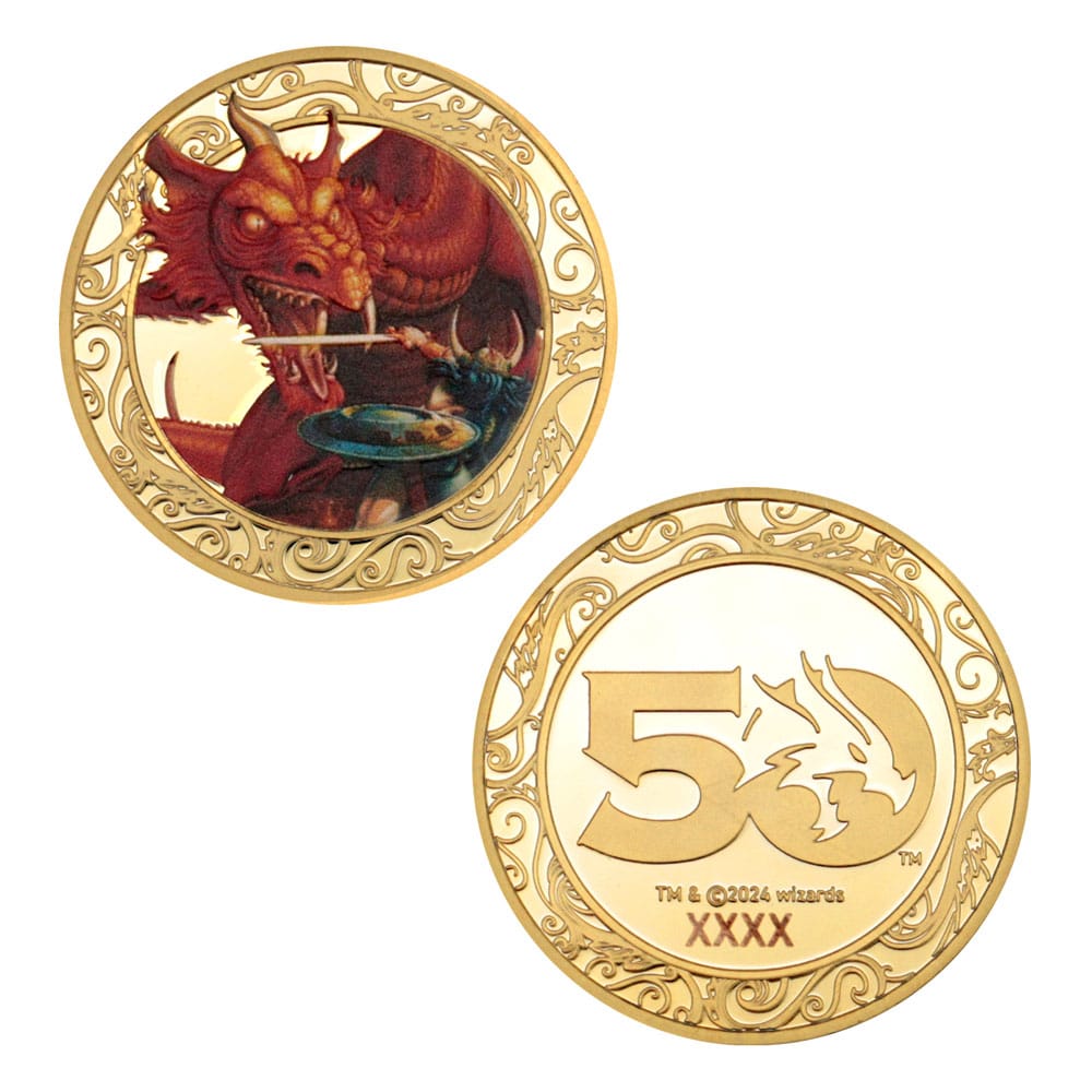 Dungeons & Dragons Collectable Coin 50th Anniversary with Color Print 24k Gold Plated Edition 4 cm