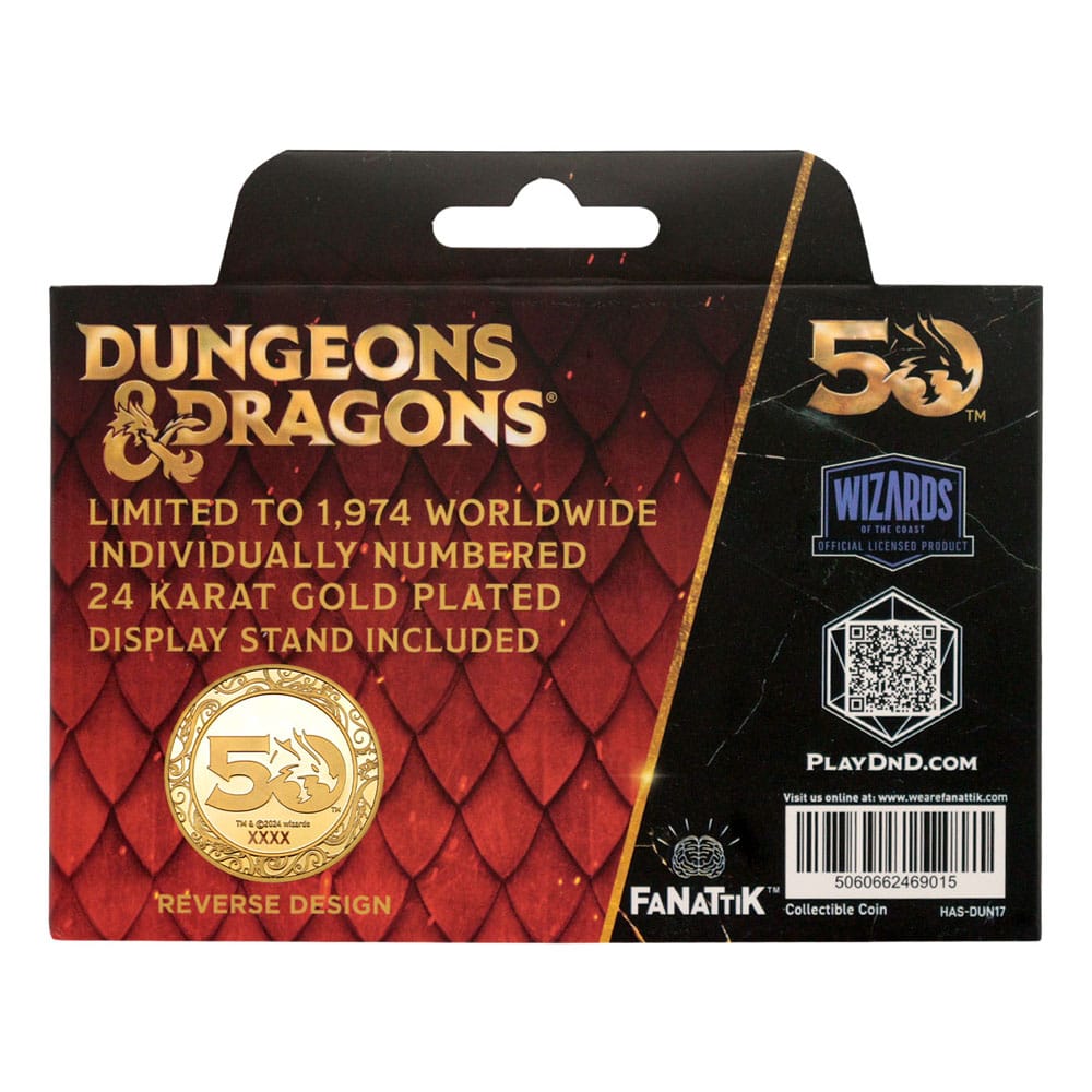 Dungeons & Dragons Collectable Coin 50th Anniversary with Color Print 24k Gold Plated Edition 4 cm