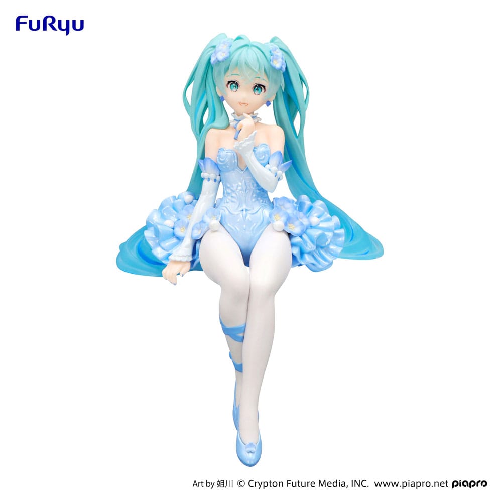 Statua in PVC di Hatsune Miku Noodle Stopper, fata dei fiori, Nemophila Pail, colore blu. 15 centimetri