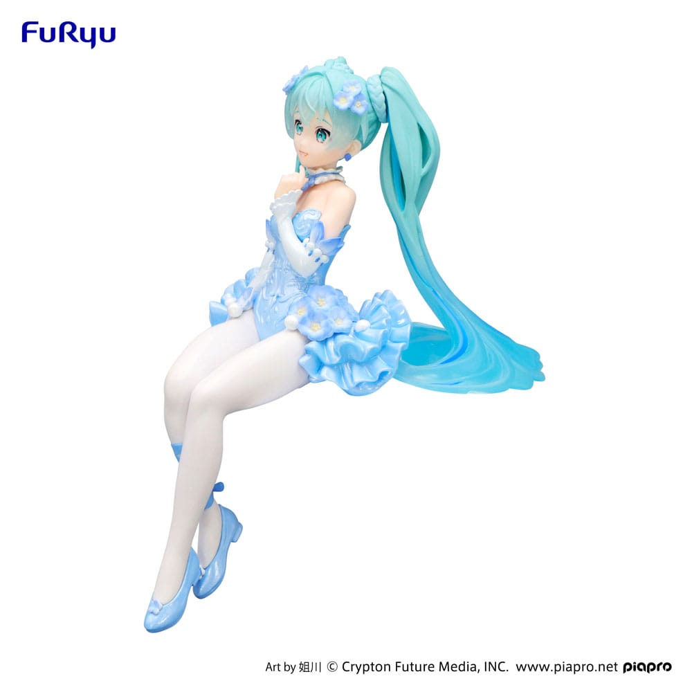 Statua in PVC di Hatsune Miku Noodle Stopper, fata dei fiori, Nemophila Pail, colore blu. 15 centimetri