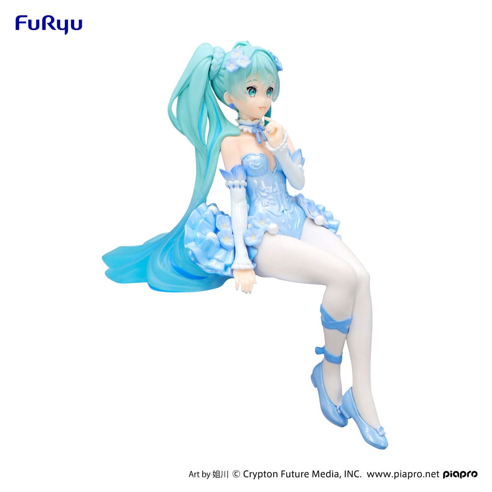 Statua in PVC di Hatsune Miku Noodle Stopper, fata dei fiori, Nemophila Pail, colore blu. 15 centimetri