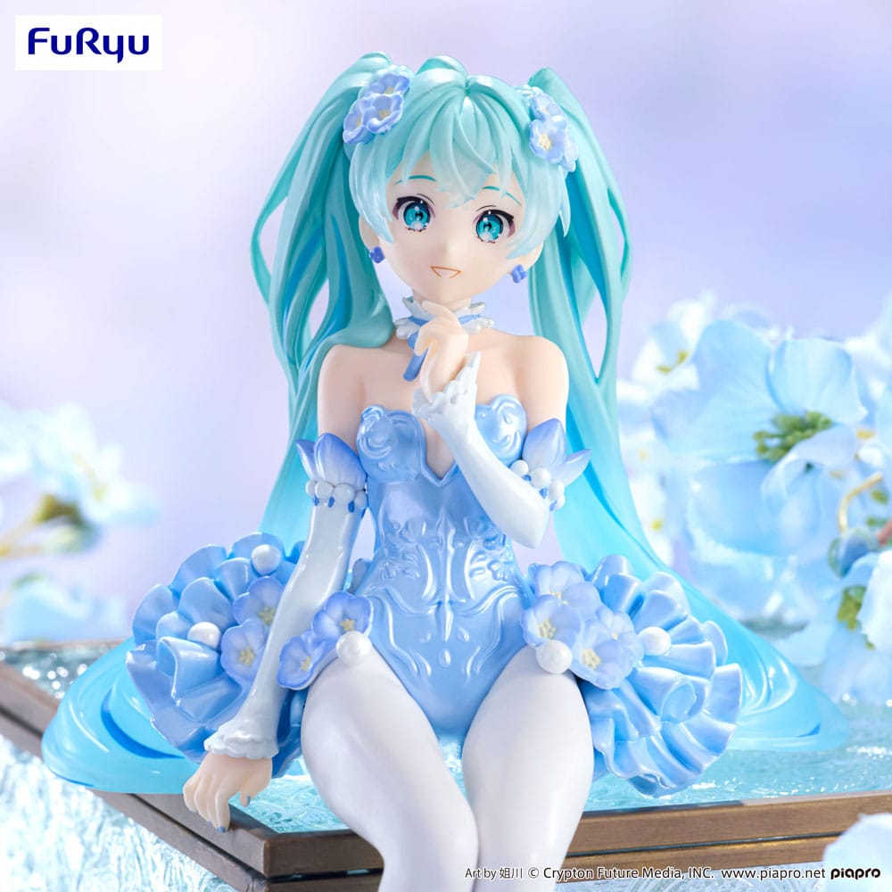 Statua in PVC di Hatsune Miku Noodle Stopper, fata dei fiori, Nemophila Pail, colore blu. 15 centimetri