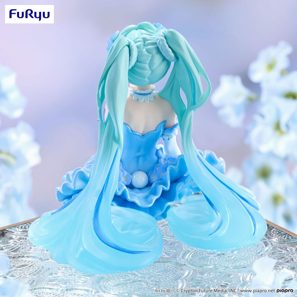 Statua in PVC di Hatsune Miku Noodle Stopper, fata dei fiori, Nemophila Pail, colore blu. 15 centimetri