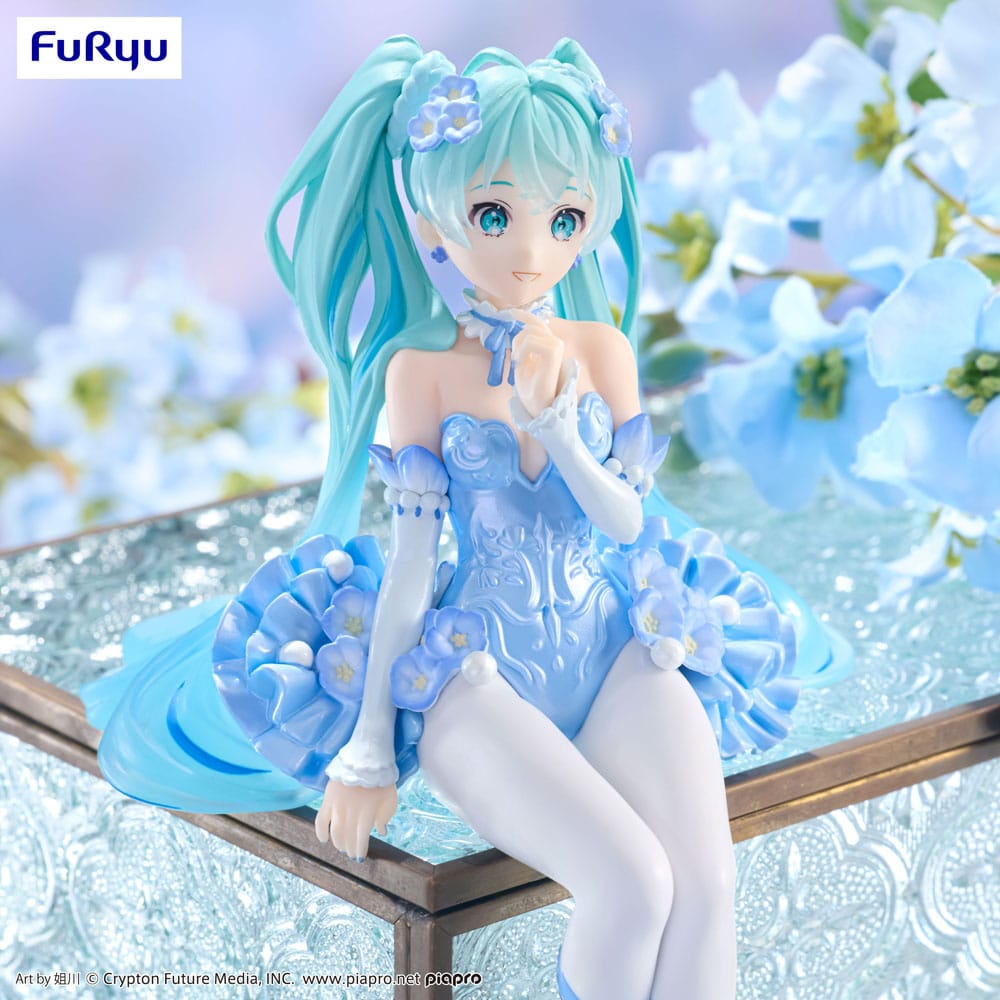 Statua in PVC di Hatsune Miku Noodle Stopper, fata dei fiori, Nemophila Pail, colore blu. 15 centimetri