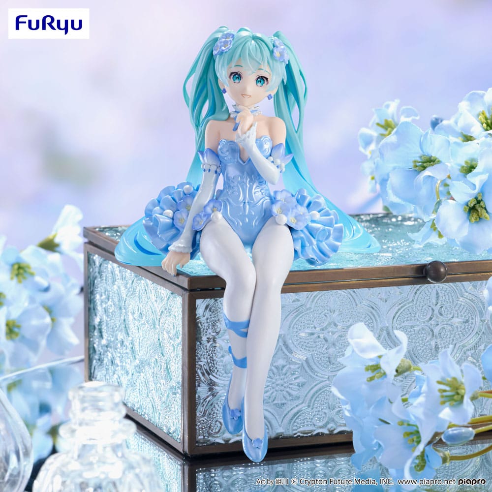 Statua in PVC di Hatsune Miku Noodle Stopper, fata dei fiori, Nemophila Pail, colore blu. 15 centimetri