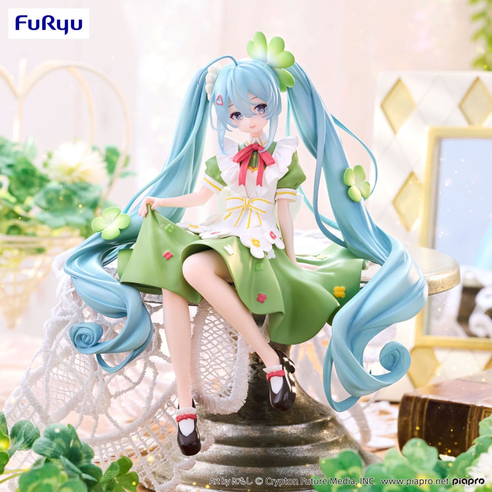 Statua in PVC di Hatsune Miku Noodle Stopper, fata dei fiori, trifoglio, 15 cm