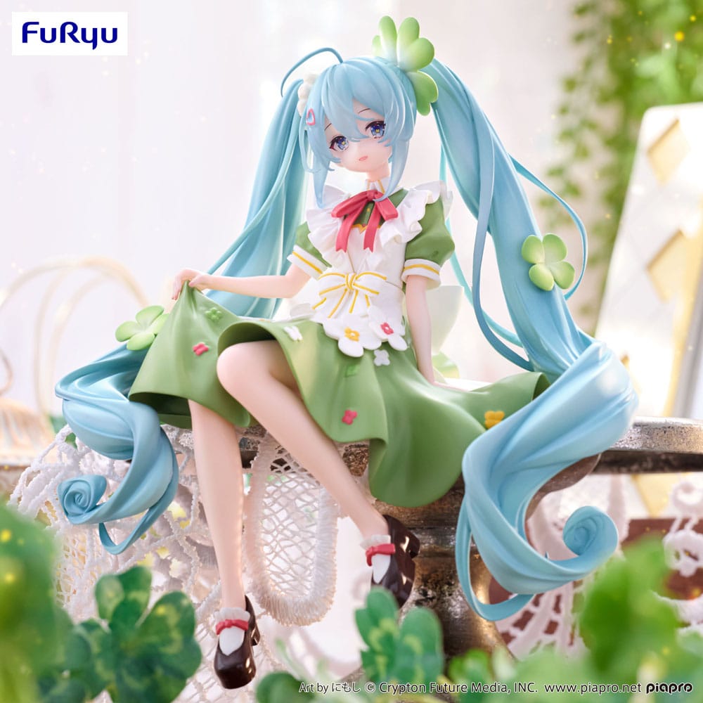 Statua in PVC di Hatsune Miku Noodle Stopper, fata dei fiori, trifoglio, 15 cm