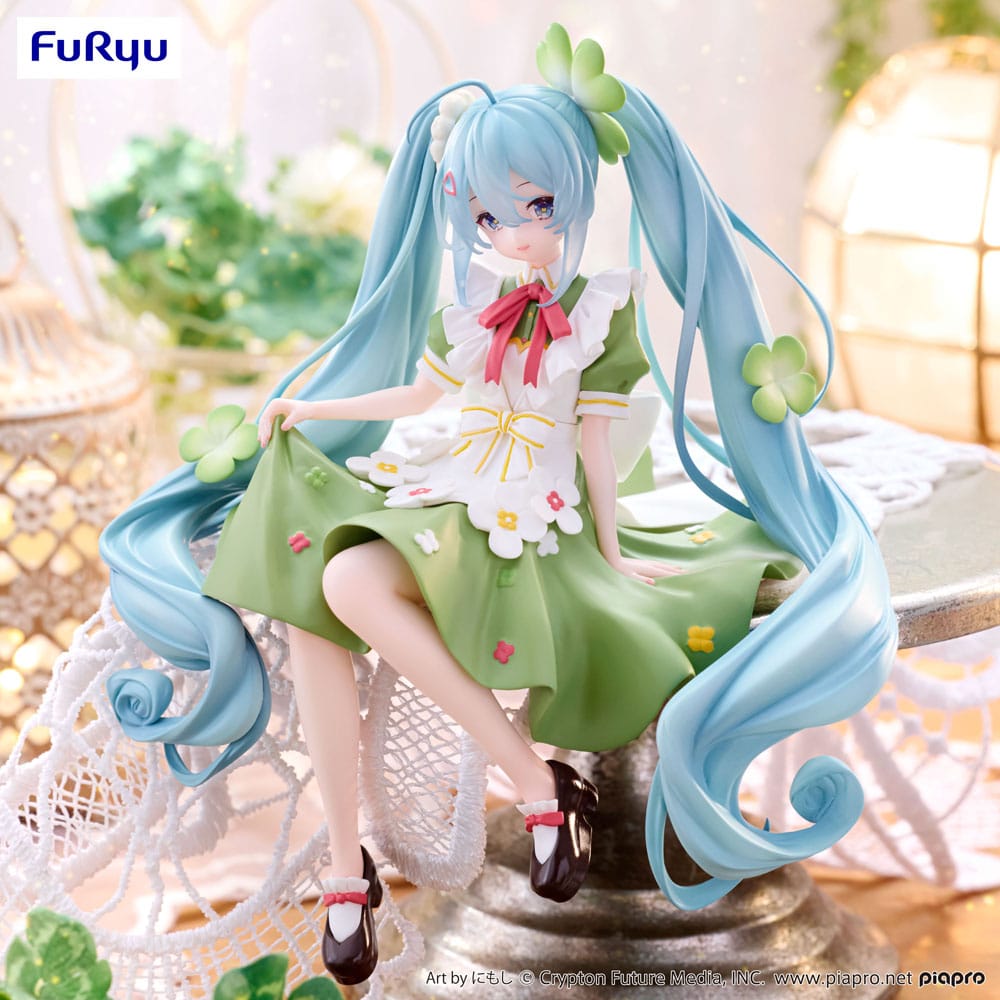 Statua in PVC di Hatsune Miku Noodle Stopper, fata dei fiori, trifoglio, 15 cm