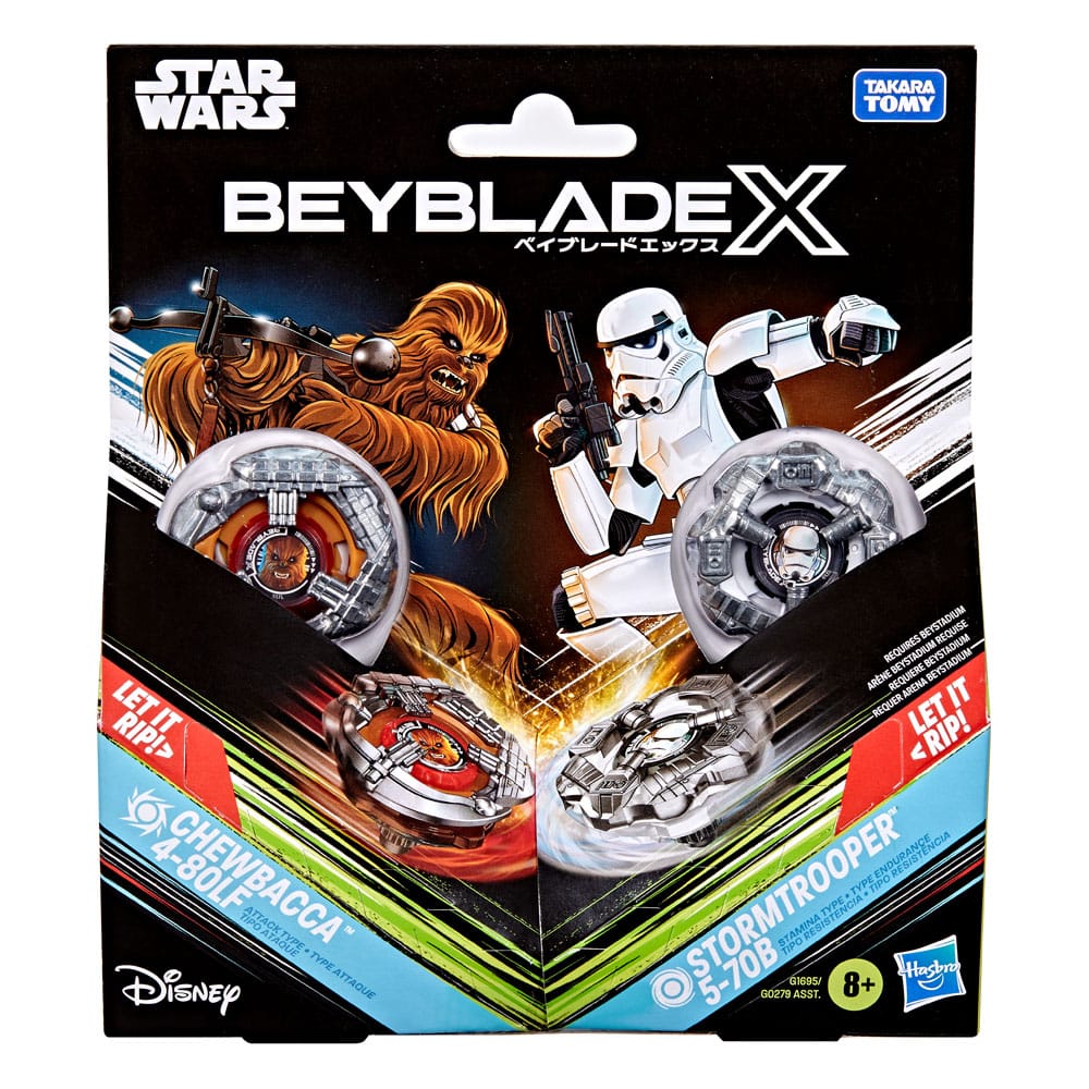 Beyblade X and Star Wars Collab Chewbacca 4-80LF vs. Stormtrooper 5-70B
