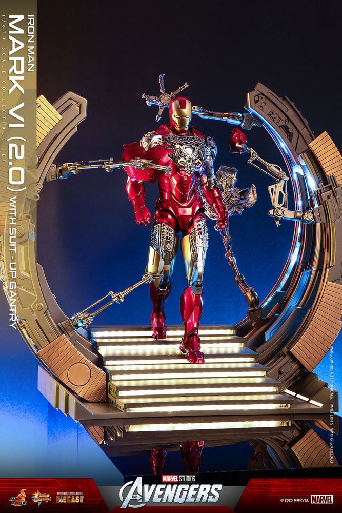 Action figure pressofusa Marvel The Avengers Movie Masterpiece 1/6 Iron Man Mark VI (2.0) con portale per la tuta, 32 cm