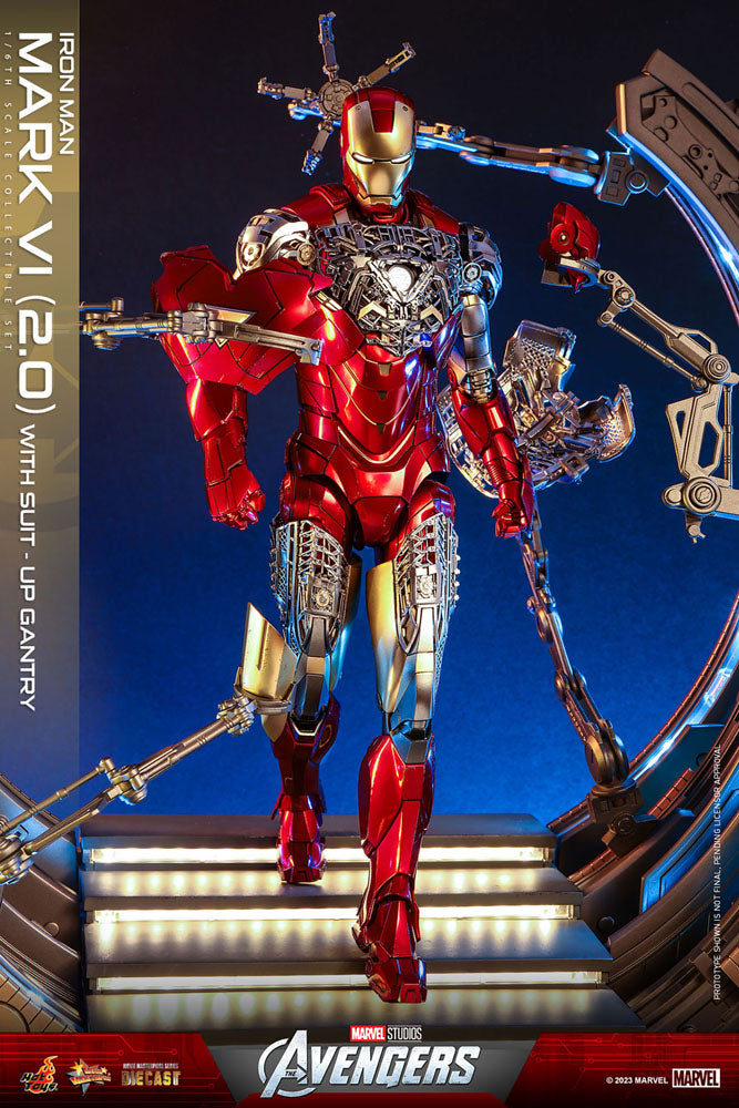 Action figure pressofusa Marvel The Avengers Movie Masterpiece 1/6 Iron Man Mark VI (2.0) con portale per la tuta, 32 cm