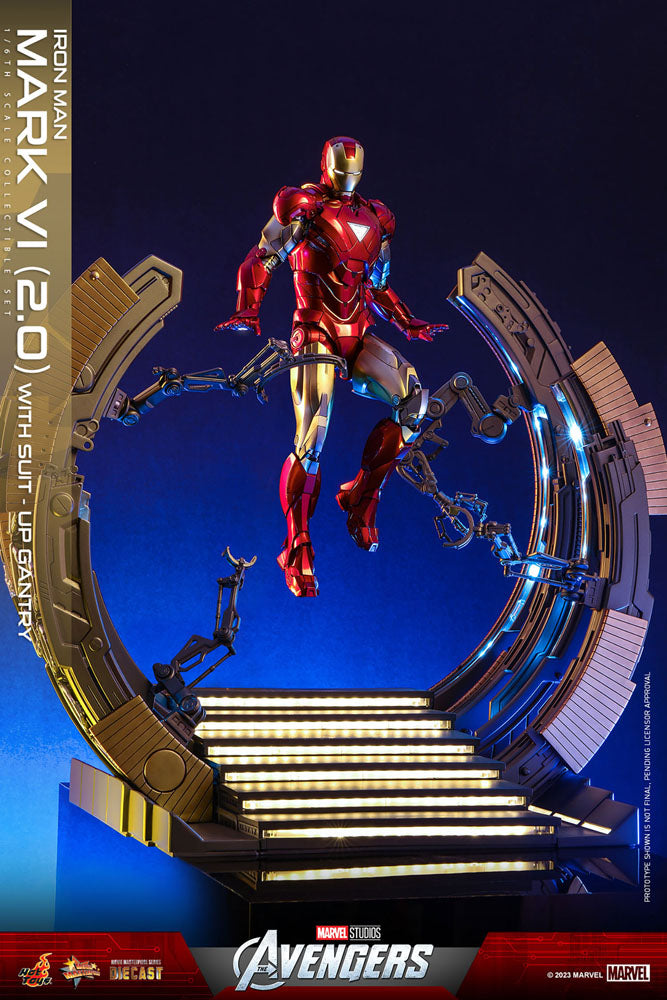 Action figure pressofusa Marvel The Avengers Movie Masterpiece 1/6 Iron Man Mark VI (2.0) con portale per la tuta, 32 cm