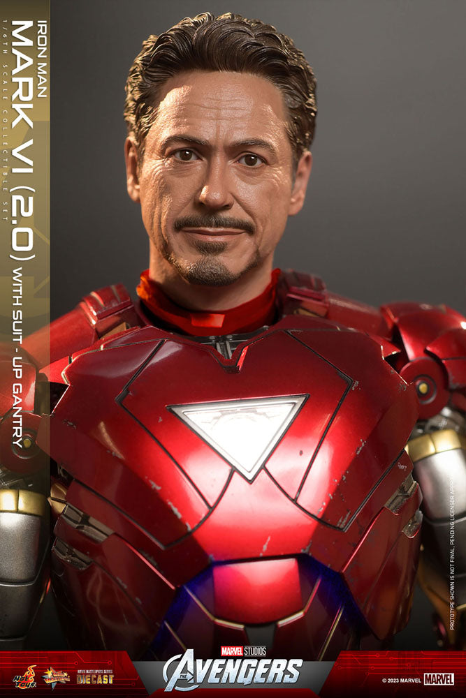 Action figure pressofusa Marvel The Avengers Movie Masterpiece 1/6 Iron Man Mark VI (2.0) con portale per la tuta, 32 cm