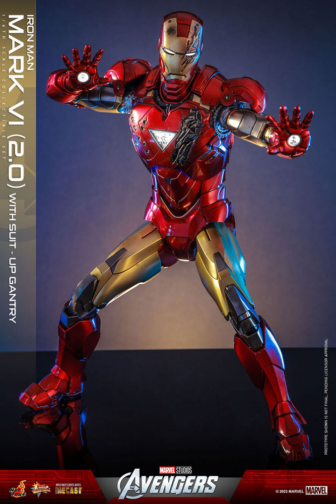 Action figure pressofusa Marvel The Avengers Movie Masterpiece 1/6 Iron Man Mark VI (2.0) con portale per la tuta, 32 cm