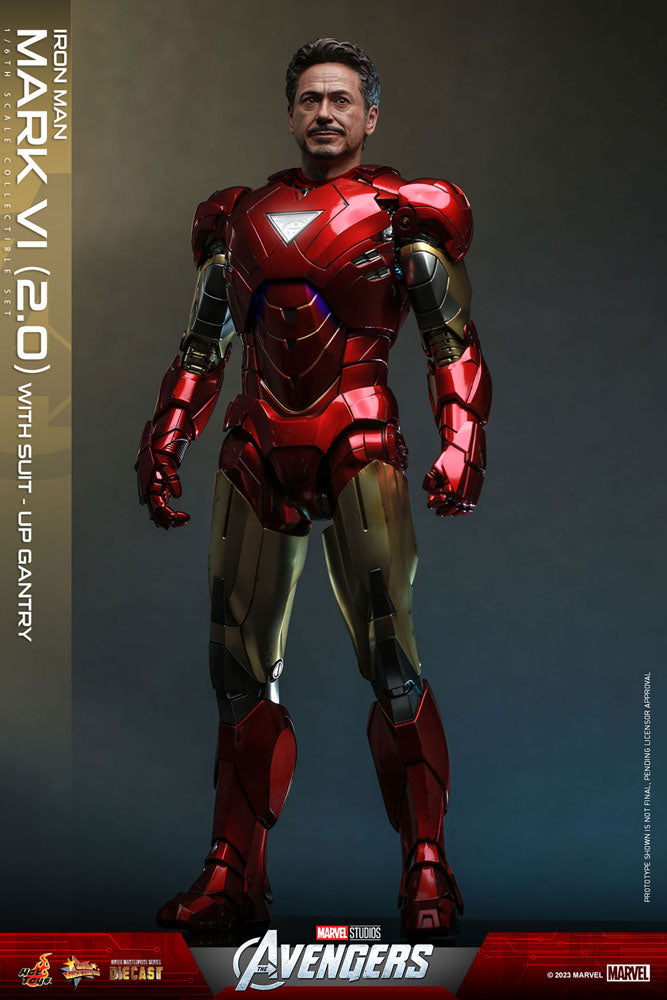 Action figure pressofusa Marvel The Avengers Movie Masterpiece 1/6 Iron Man Mark VI (2.0) con portale per la tuta, 32 cm