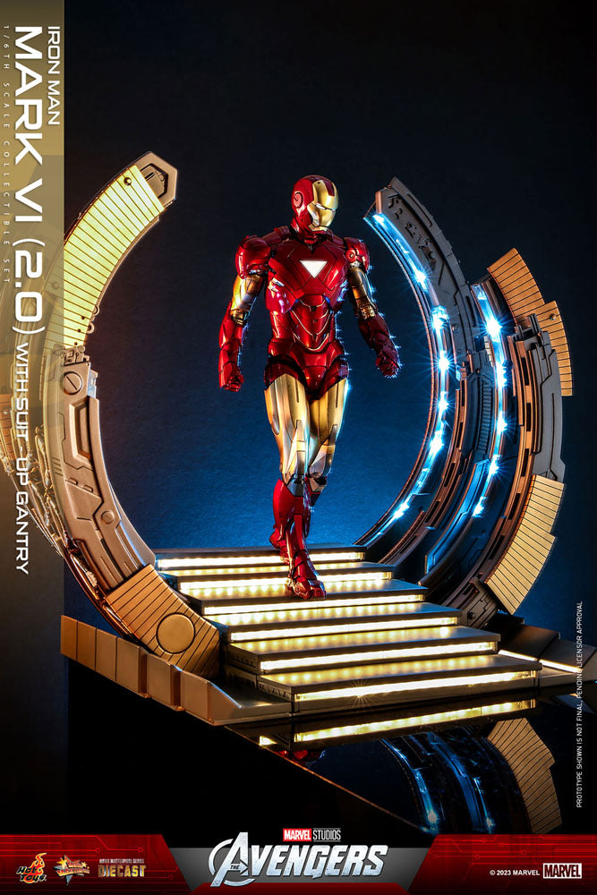Action figure pressofusa Marvel The Avengers Movie Masterpiece 1/6 Iron Man Mark VI (2.0) con portale per la tuta, 32 cm