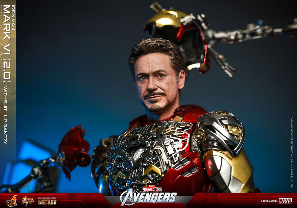 Action figure pressofusa Marvel The Avengers Movie Masterpiece 1/6 Iron Man Mark VI (2.0) con portale per la tuta, 32 cm