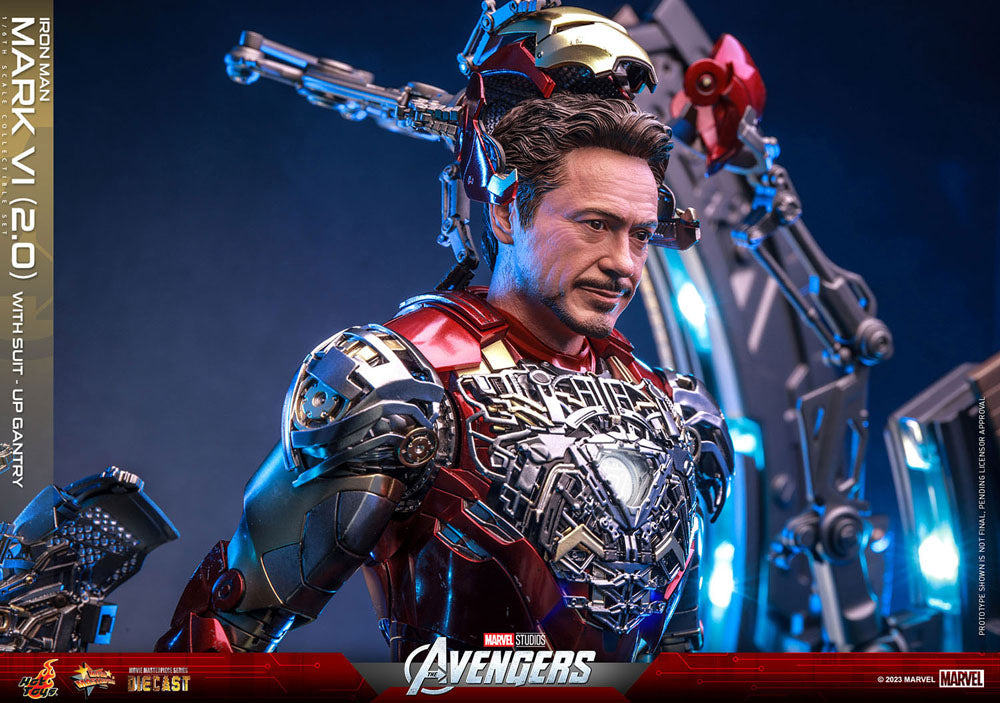 Action figure pressofusa Marvel The Avengers Movie Masterpiece 1/6 Iron Man Mark VI (2.0) con portale per la tuta, 32 cm