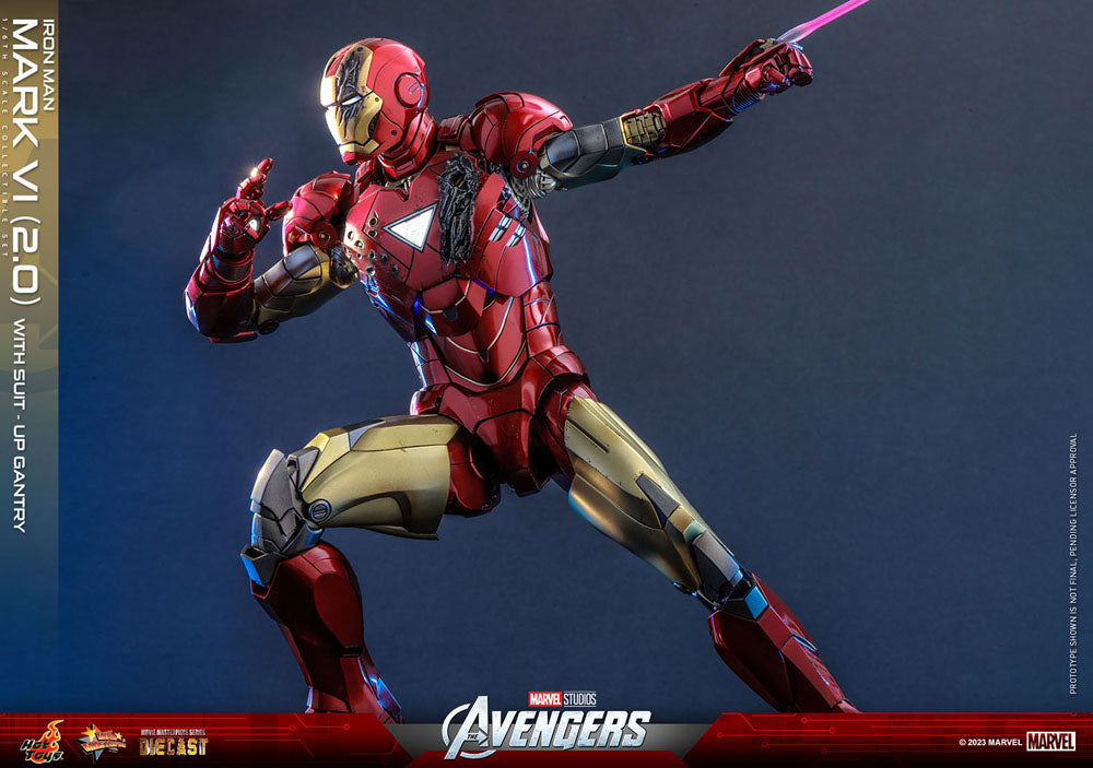 Action figure pressofusa Marvel The Avengers Movie Masterpiece 1/6 Iron Man Mark VI (2.0) con portale per la tuta, 32 cm