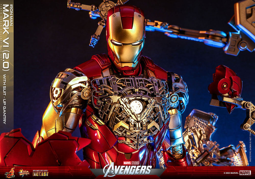 Action figure pressofusa Marvel The Avengers Movie Masterpiece 1/6 Iron Man Mark VI (2.0) con portale per la tuta, 32 cm