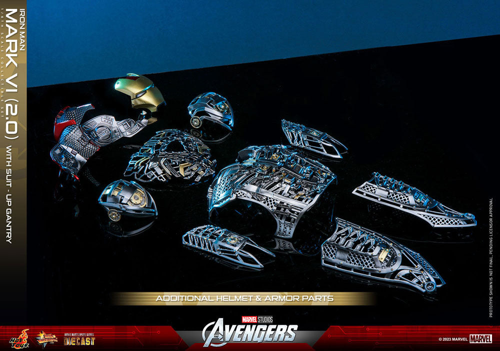 Action figure pressofusa Marvel The Avengers Movie Masterpiece 1/6 Iron Man Mark VI (2.0) con portale per la tuta, 32 cm
