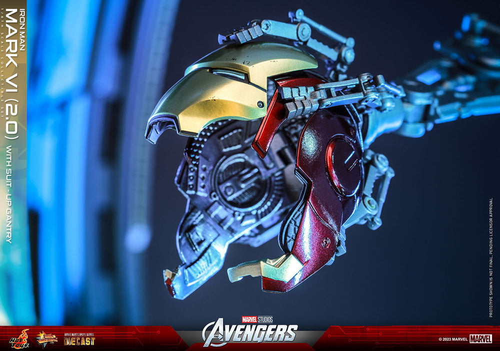 Action figure pressofusa Marvel The Avengers Movie Masterpiece 1/6 Iron Man Mark VI (2.0) con portale per la tuta, 32 cm