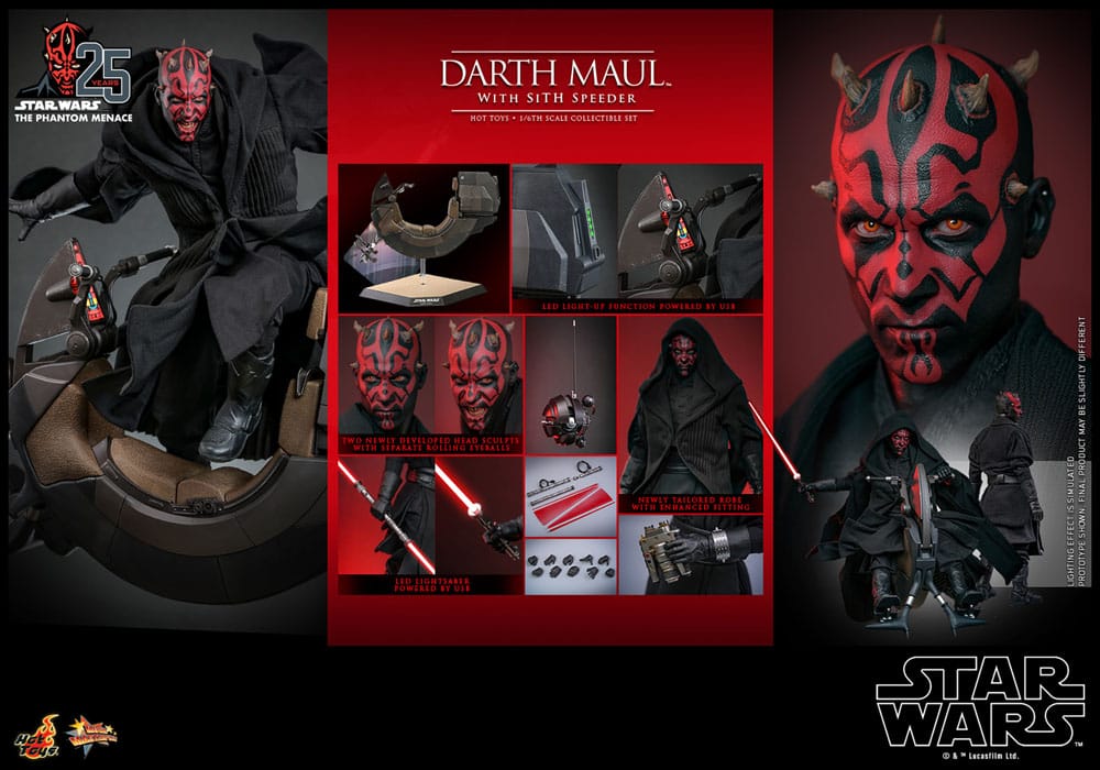 Star Wars Episodio I - Capolavoro del film - Action figure 1/6 di Darth Maul con Sith Speeder, 29 cm