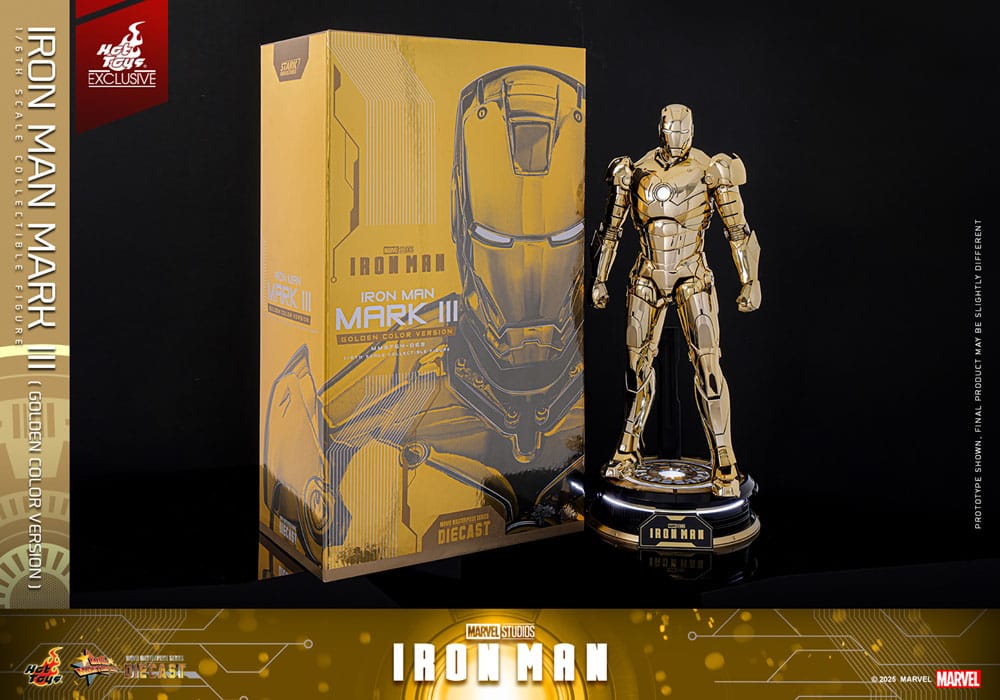 Iron Man Movie Masterpiece Diecast Action Figure 1/6 Iron Man Mark III (versione color oro) Esclusiva Hot Toys 33 cm