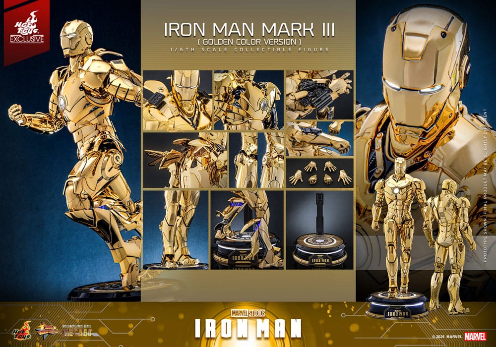 Iron Man Movie Masterpiece Diecast Action Figure 1/6 Iron Man Mark III (versione color oro) Esclusiva Hot Toys 33 cm