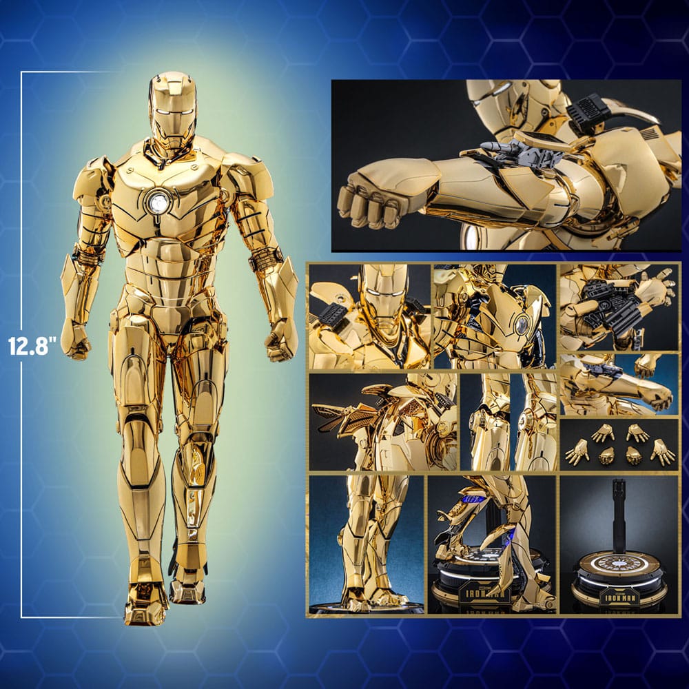 Iron Man Movie Masterpiece Diecast Action Figure 1/6 Iron Man Mark III (versione color oro) Esclusiva Hot Toys 33 cm