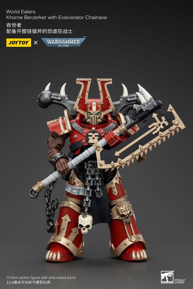 Action figure Warhammer 40k 1/18 World Eaters Khorne Berzerker con ascia a catena Eviscerator 13 cm