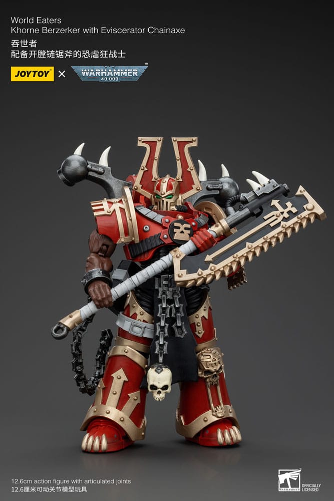 Action figure Warhammer 40k 1/18 World Eaters Khorne Berzerker con ascia a catena Eviscerator 13 cm