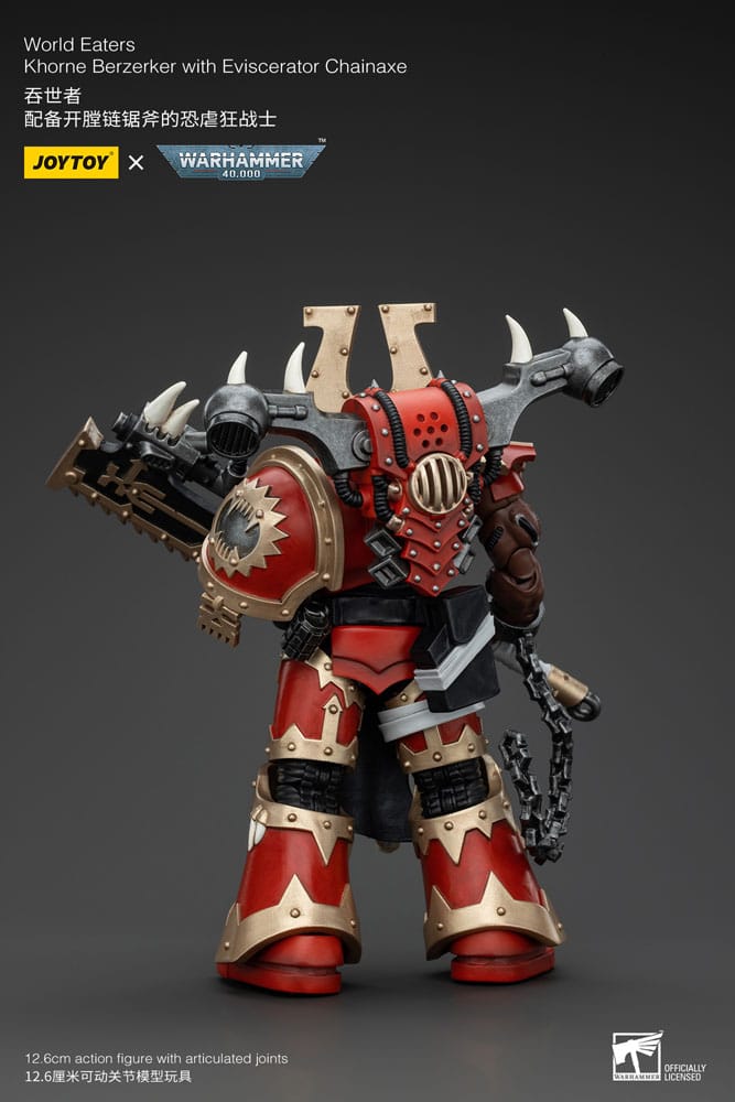Action figure Warhammer 40k 1/18 World Eaters Khorne Berzerker con ascia a catena Eviscerator 13 cm