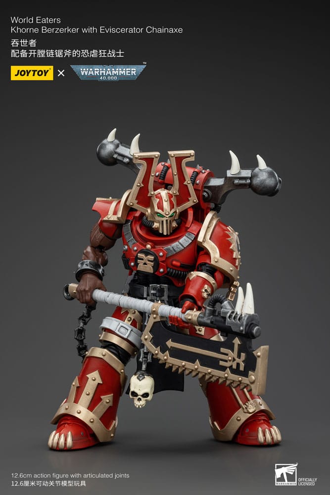 Action figure Warhammer 40k 1/18 World Eaters Khorne Berzerker con ascia a catena Eviscerator 13 cm