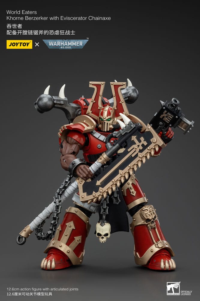 Action figure Warhammer 40k 1/18 World Eaters Khorne Berzerker con ascia a catena Eviscerator 13 cm