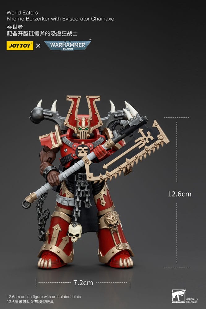 Action figure Warhammer 40k 1/18 World Eaters Khorne Berzerker con ascia a catena Eviscerator 13 cm