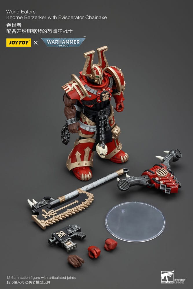 Action figure Warhammer 40k 1/18 World Eaters Khorne Berzerker con ascia a catena Eviscerator 13 cm