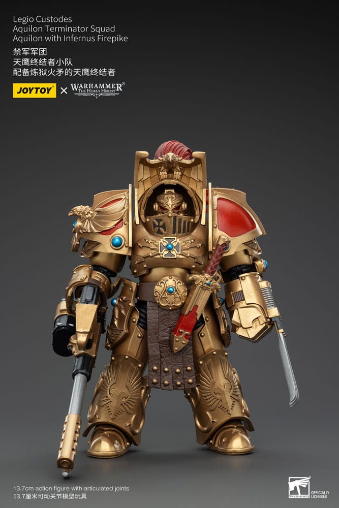 Warhammer The Horus Heresy Action Figure 1/18 Legio Custodes Aquilon Terminator Squad Aquilon con Infernus Firepike 14 cm