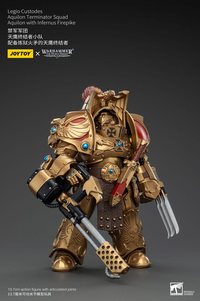 Warhammer The Horus Heresy Action Figure 1/18 Legio Custodes Aquilon Terminator Squad Aquilon con Infernus Firepike 14 cm