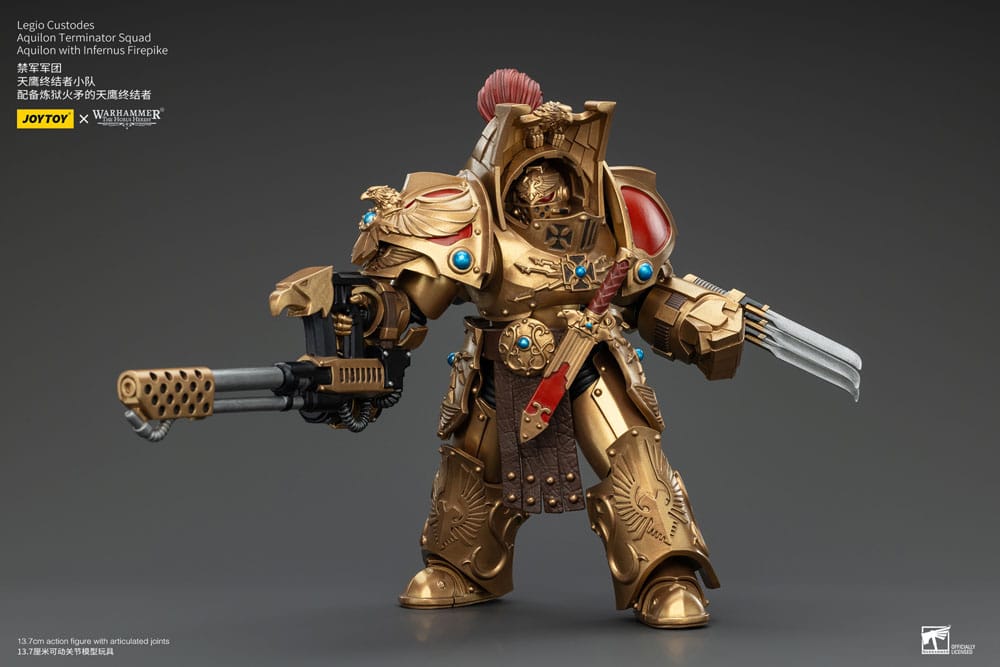 Warhammer The Horus Heresy Action Figure 1/18 Legio Custodes Aquilon Terminator Squad Aquilon con Infernus Firepike 14 cm