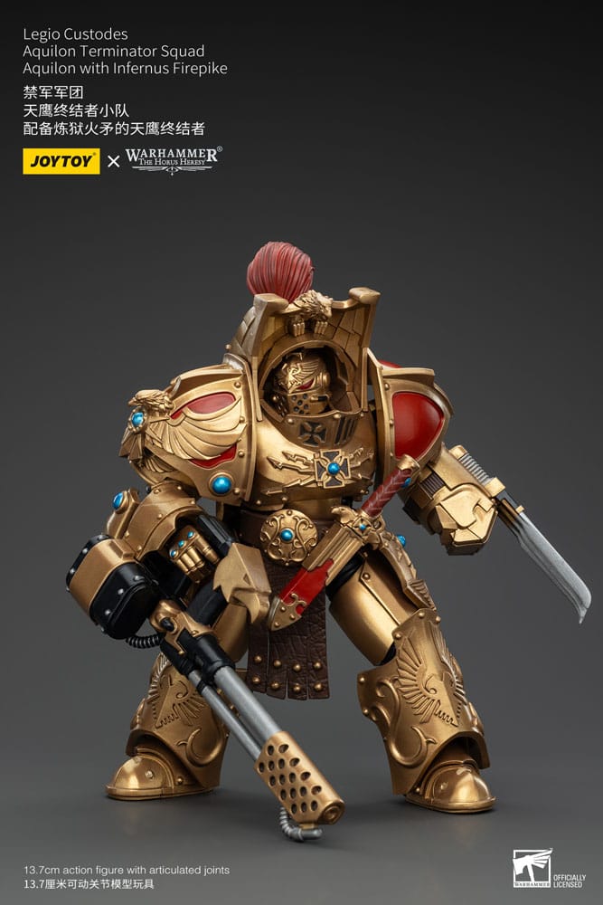 Warhammer The Horus Heresy Action Figure 1/18 Legio Custodes Aquilon Terminator Squad Aquilon con Infernus Firepike 14 cm