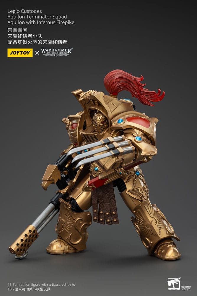 Warhammer The Horus Heresy Action Figure 1/18 Legio Custodes Aquilon Terminator Squad Aquilon con Infernus Firepike 14 cm