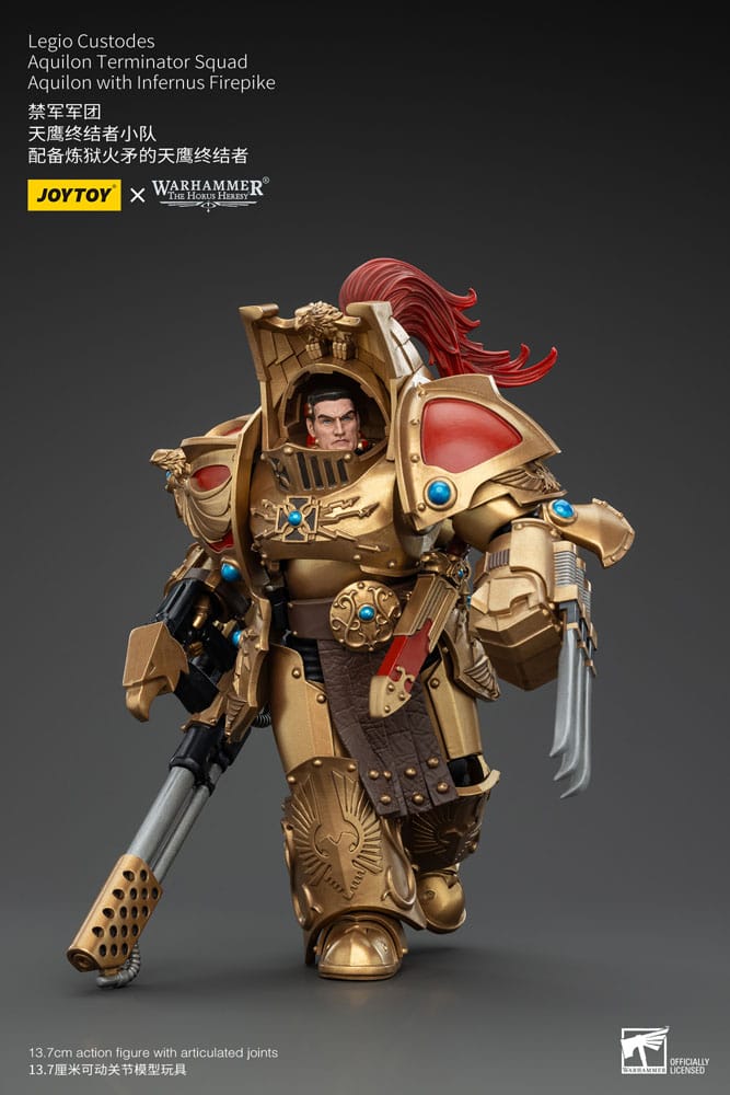 Warhammer The Horus Heresy Action Figure 1/18 Legio Custodes Aquilon Terminator Squad Aquilon con Infernus Firepike 14 cm