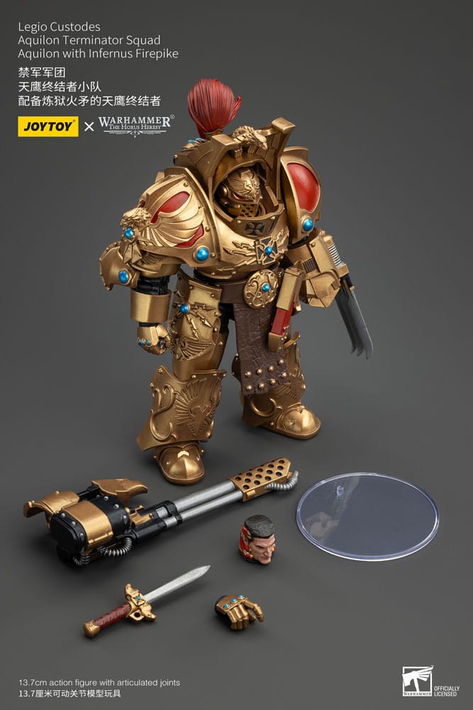 Warhammer The Horus Heresy Action Figure 1/18 Legio Custodes Aquilon Terminator Squad Aquilon con Infernus Firepike 14 cm