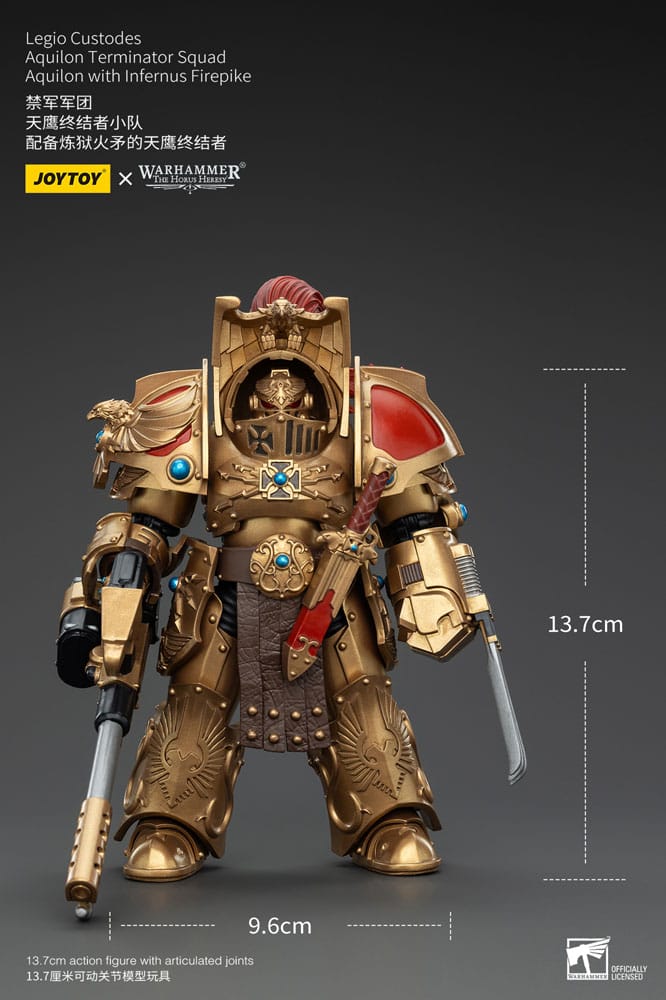 Warhammer The Horus Heresy Action Figure 1/18 Legio Custodes Aquilon Terminator Squad Aquilon con Infernus Firepike 14 cm