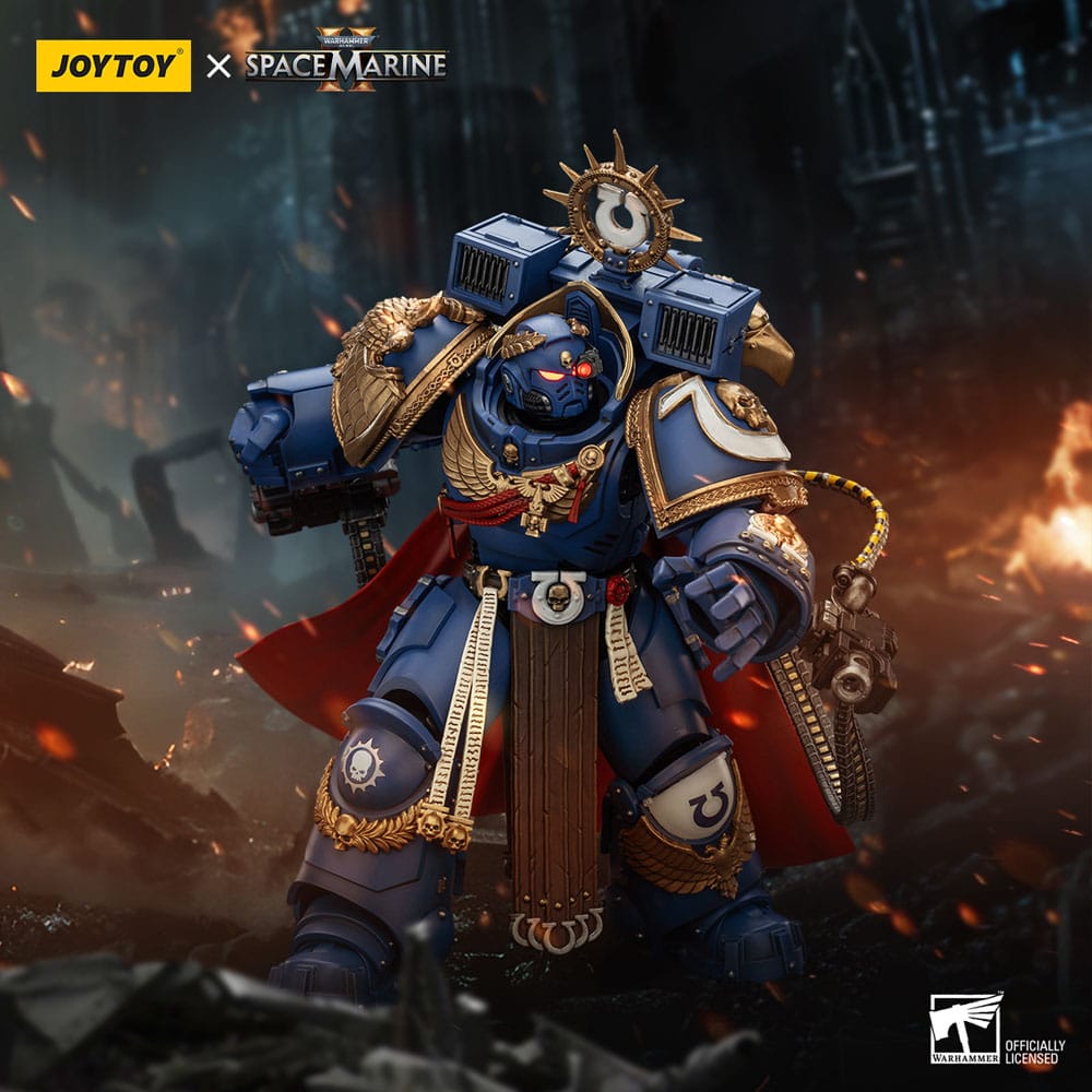 Warhammer 40k Action Figure Ultramarines Marneus Calgar Chapter Master with MKX Gravis Armor and Gauntlets of Ultramar 20 cm