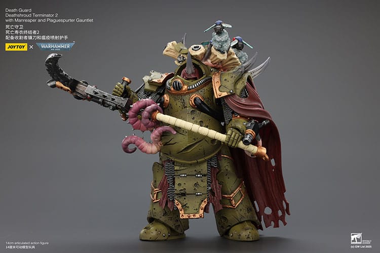Warhammer 40k Action Figure 1/18 Death Guard Deathshroud Terminator 2 with Manreaper and Plaguespurter Gauntlet 14 cm